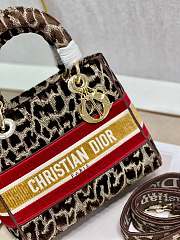 Fortok Dior Lady Dee Light Leopard Brown/Red/Yellow Velvet M898352 24x20x11cm  - 5