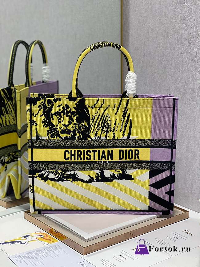 Fortok Dior Large Book Tote Bright Yellow and Pink M909599 42×35×18.5cm - 1