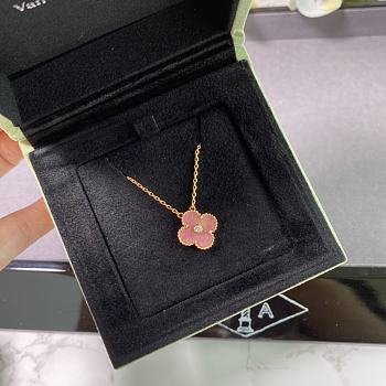 Fortok Van Cleef & Arpels Vintage Alhambra 18K Rose Gold Diamond Rhodonite Necklace 