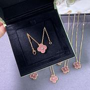Fortok Van Cleef & Arpels Vintage Alhambra 18K Rose Gold Diamond Rhodonite Necklace  - 2