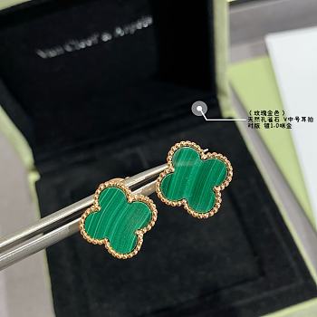 Fortok Van Cleef & Arpels Vintage Alhambra, Large Size Malachite Gold Earrings 