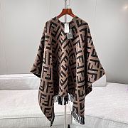Fortok Fendi Women's Wool Poncho Brown And Black 140x150cm - 5