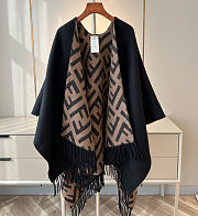 Fortok Fendi Women's Wool Poncho Brown And Black 140x150cm - 2