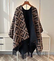 Fortok Fendi Women's Wool Poncho Brown And Black 140x150cm - 1