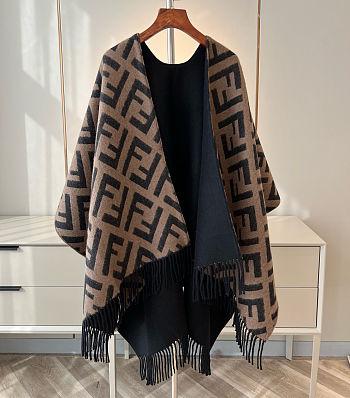 Fortok Fendi Women's Wool Poncho Brown And Black 140x150cm