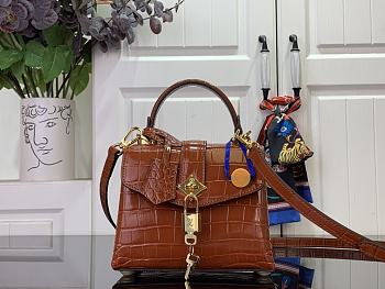 Fortok Louis Vuitton Rose des vents mini handbag Crocodile Leather Brown 19*15*9 cm
