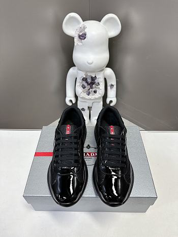 Fortok Prada America's Cup Patent Leather Anthracite Grey / Silver Low Top Sneakers Full Black