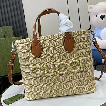 Fortok Gucci Straw-Effect Tote Bag Black 35x25x10cm