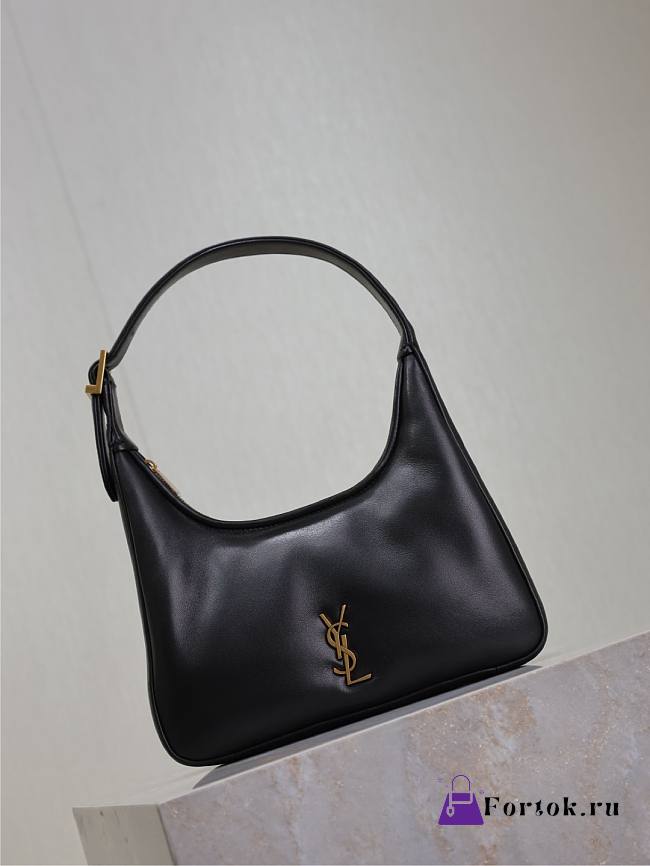 Fortok Saint Laurent Women's Calypso Mini Hobo Bag in Plunged Lambskin Black 20×12×5 cm - 1