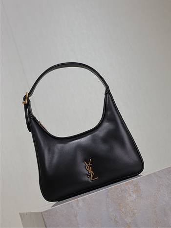 Fortok Saint Laurent Women's Calypso Mini Hobo Bag in Plunged Lambskin Black 20×12×5 cm