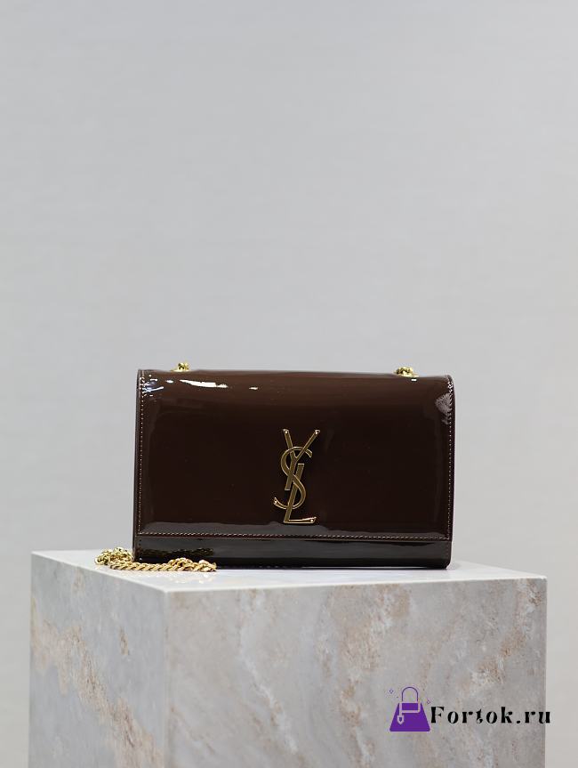 Fortok Saint Laurent Women's Medium Kate Patent Leather Chain Shoulder Bag Brown 24x14.5x5cm - 1