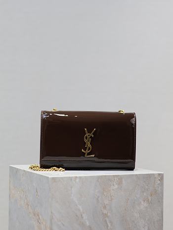 Fortok Saint Laurent Women's Medium Kate Patent Leather Chain Shoulder Bag Brown 24x14.5x5cm