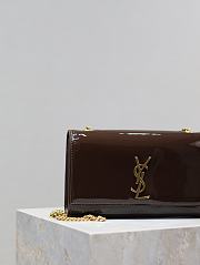Fortok Saint Laurent Women's Medium Kate Patent Leather Chain Shoulder Bag Brown 24x14.5x5cm - 4