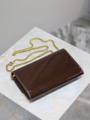 Fortok Women Saint Laurent Uptown Chain Wallet in Patent Leather Brown 19x12x4cm - 5