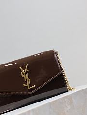 Fortok Women Saint Laurent Uptown Chain Wallet in Patent Leather Brown 19x12x4cm - 6