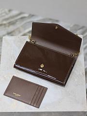 Fortok Women Saint Laurent Uptown Chain Wallet in Patent Leather Brown 19x12x4cm - 4