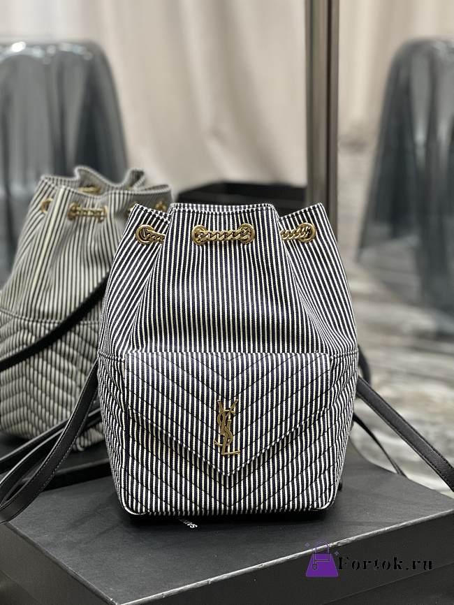 Fortok Saint Laurent Mini Joe Striped Bucket Bag - Black 22×29×15cm - 1