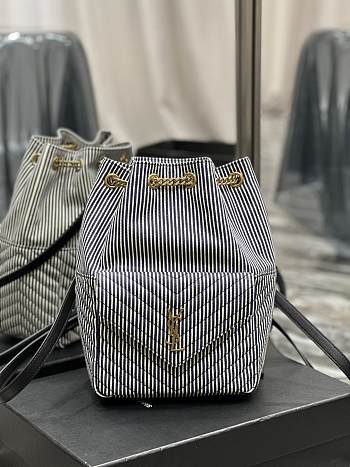 Fortok Saint Laurent Mini Joe Striped Bucket Bag - Black 22×29×15cm