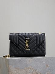 Fortok Saint Laurent Women's Envelope Quilted Grain De Poudre Embossed Leather Black 21×13×6cm - 1