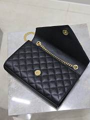 Fortok Saint Laurent Women's Envelope Quilted Grain De Poudre Embossed Leather Black 21×13×6cm - 5