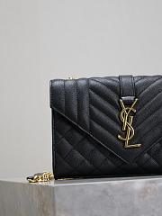 Fortok Saint Laurent Women's Envelope Quilted Grain De Poudre Embossed Leather Black 21×13×6cm - 4