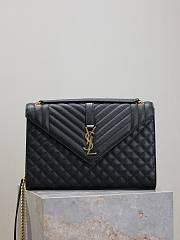 Fortok Saint Laurent Women's Envelope Quilted Grain De Poudre Embossed Leather Black 31×22×7.5cm  - 1