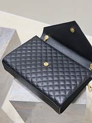 Fortok Saint Laurent Women's Envelope Quilted Grain De Poudre Embossed Leather Black 31×22×7.5cm  - 3