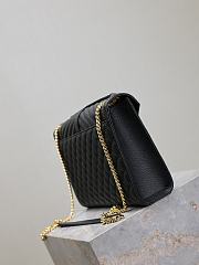 Fortok Saint Laurent Women's Envelope Quilted Grain De Poudre Embossed Leather Black 31×22×7.5cm  - 4