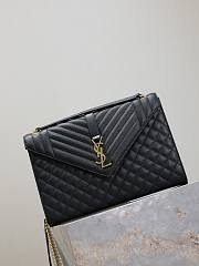 Fortok Saint Laurent Women's Envelope Quilted Grain De Poudre Embossed Leather Black 31×22×7.5cm  - 2