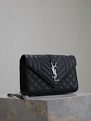Fortok Saint Laurent Silver Hardware Envelope Quilted Grain De Poudre Embossed Leather Black 21×13×6cm - 5
