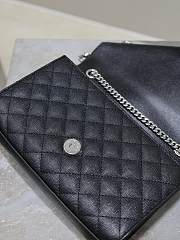 Fortok Saint Laurent Silver Hardware Envelope Quilted Grain De Poudre Embossed Leather Black 21×13×6cm - 3