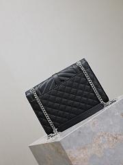 Fortok Saint Laurent Silver Hardware Envelope Quilted Grain De Poudre Embossed Leather Black 24×17.5×6cm - 5