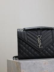Fortok Saint Laurent Silver Hardware Envelope Quilted Grain De Poudre Embossed Leather Black 24×17.5×6cm - 4