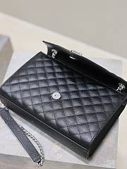 Fortok Saint Laurent Silver Hardware Envelope Quilted Grain De Poudre Embossed Leather Black 24×17.5×6cm - 3
