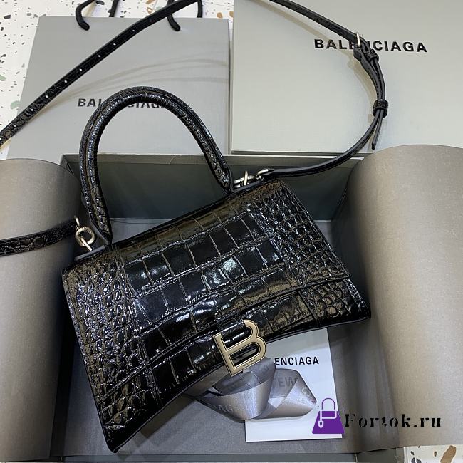Fortok Balenciaga Hourglass Medium Black Crocodile Leather 23-10-14cm - 1