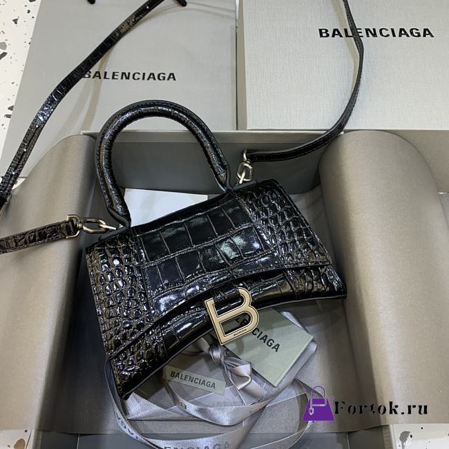 Fortok Balenciaga Hourglass Small Black Crocodile Leather 19 x 8 x 11 cm - 1