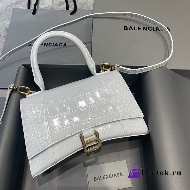 Fortok Balenciaga Hourglass Medium White Crocodile Leather 23-10-14cm  - 1