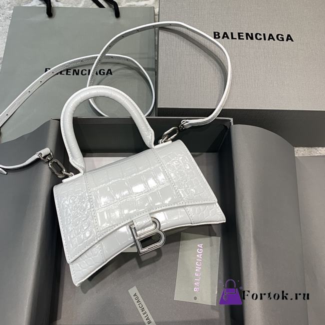 Fortok Balenciaga Hourglass Small White Silver Hardware  Crocodile Leather 19 x 8 x 11 cm - 1