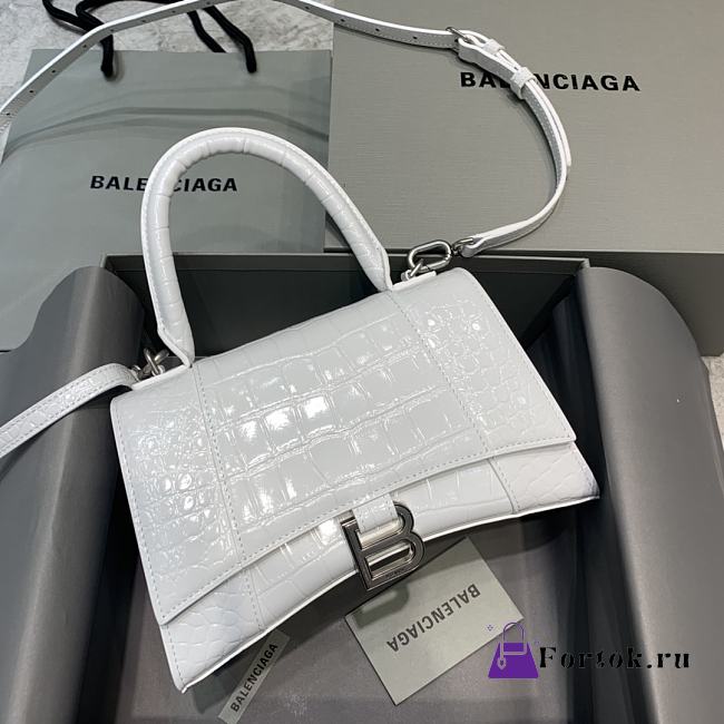 Fortok Balenciaga Hourglass Medium White Silver Hardware Crocodile Leather 23-10-14cm - 1
