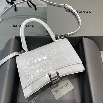 Fortok Balenciaga Hourglass Medium White Silver Hardware Crocodile Leather 23-10-14cm