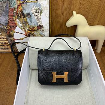 Fortok Hermes Constance shoulder bag in black Lizard leather 19 cm