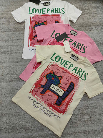 Fortok Gucci T-shirt Love Pari In White/ Beige/ Pink