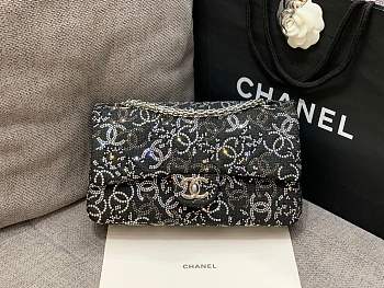 Fortok Chanel Black velvet strass Flap Bag 25 cm