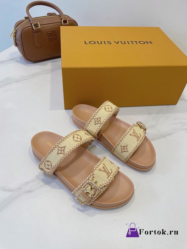 Fortok Louis Vuitton By The Pool Bom Dia Flat Comfort Mule Beige - 1
