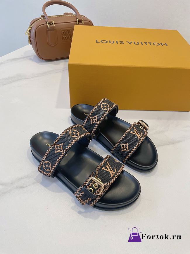Fortok Louis Vuitton By The Pool Bom Dia Flat Comfort Mule Black - 1