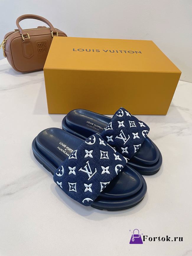 Fortok Louis Vuitton Pool Pillow Flat Comfort Mule Navy Blue - 1