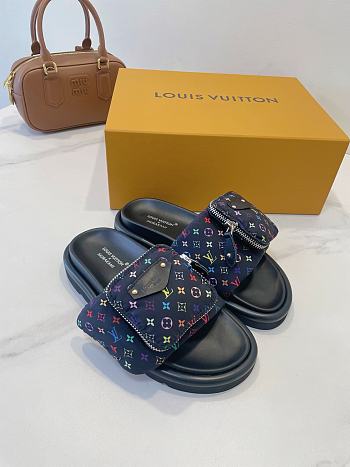 Fortok Louis Vuitton  x TM Pool Pillow Flat Comfort Mule Black 1AGVR7