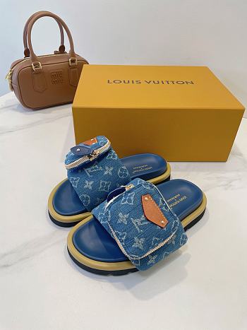 Fortok Louis Vuitton  x TM Pool Pillow Flat Comfort Mule Bleu 1AGUZN