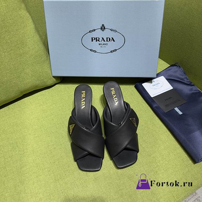 Fortok Prada Women's Black Leather Mules - 1