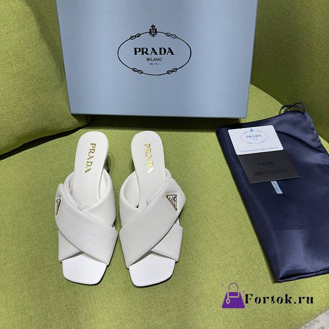 Fortok Prada Women's White Leather Mules - 1